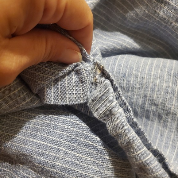 GAP Men's Casual Blue Linen Blend Horizontal Striped Button Up SZ:L - Picture 7 of 9